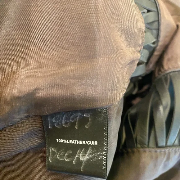 Lafayette 148 New York Dark Brown Leather Jacket with Fringe Accents - Picture 8 of 10